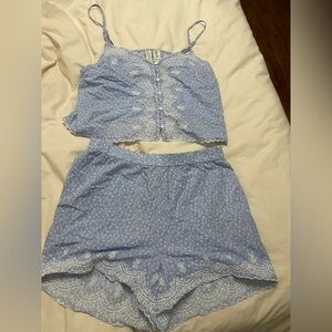 Joie Light Blue and White Floral Pajama Set 100% Cotton